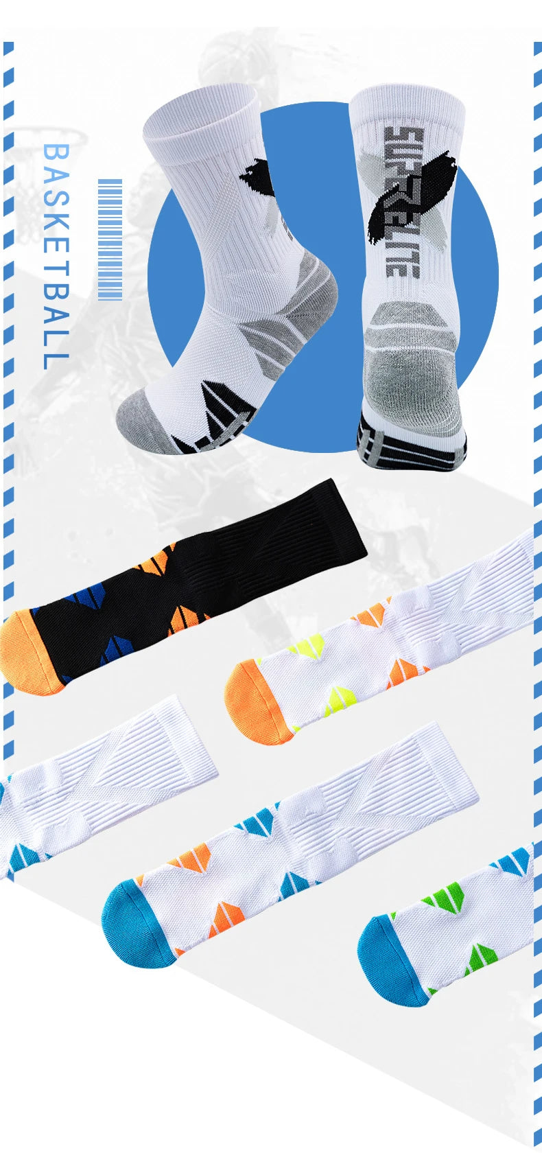 Calcetines deportivos profesionales para hombre, medias de tubo alto, con fondo grueso, absorbente de golpes, contraste de Color, Elite, 1 par