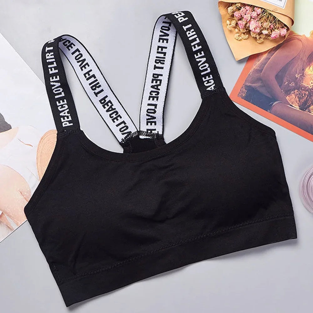 Ropa Interior Deportiva para Mujer, Top Corto sin Costuras para Yoga y Fitness, con Tirantes Anchos con Letras, Cómodo para Entrenamiento, sin Varillas