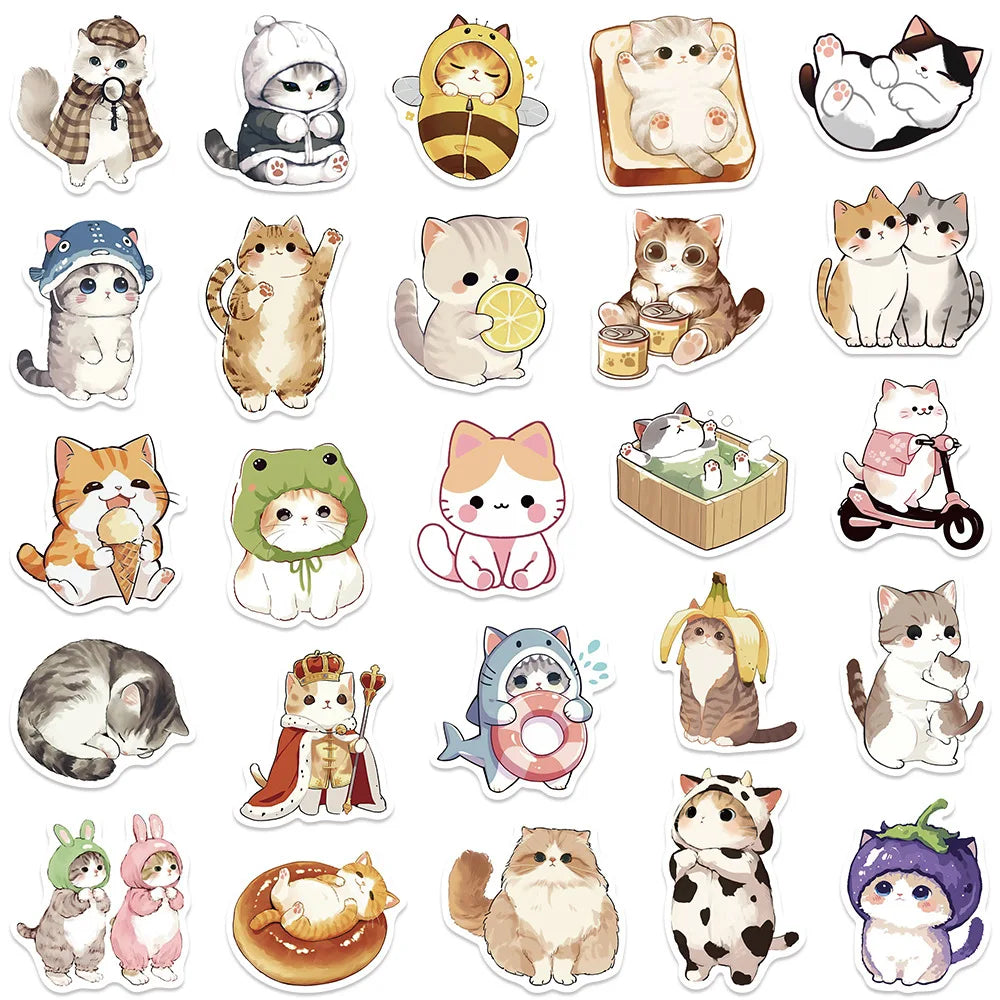 50 Uds. De pegatinas de dibujos animados de gato, decoración artesanal, maleta, álbum de recortes, teléfono, portátil, papelería, gatito, pegatina de juguete para niños
