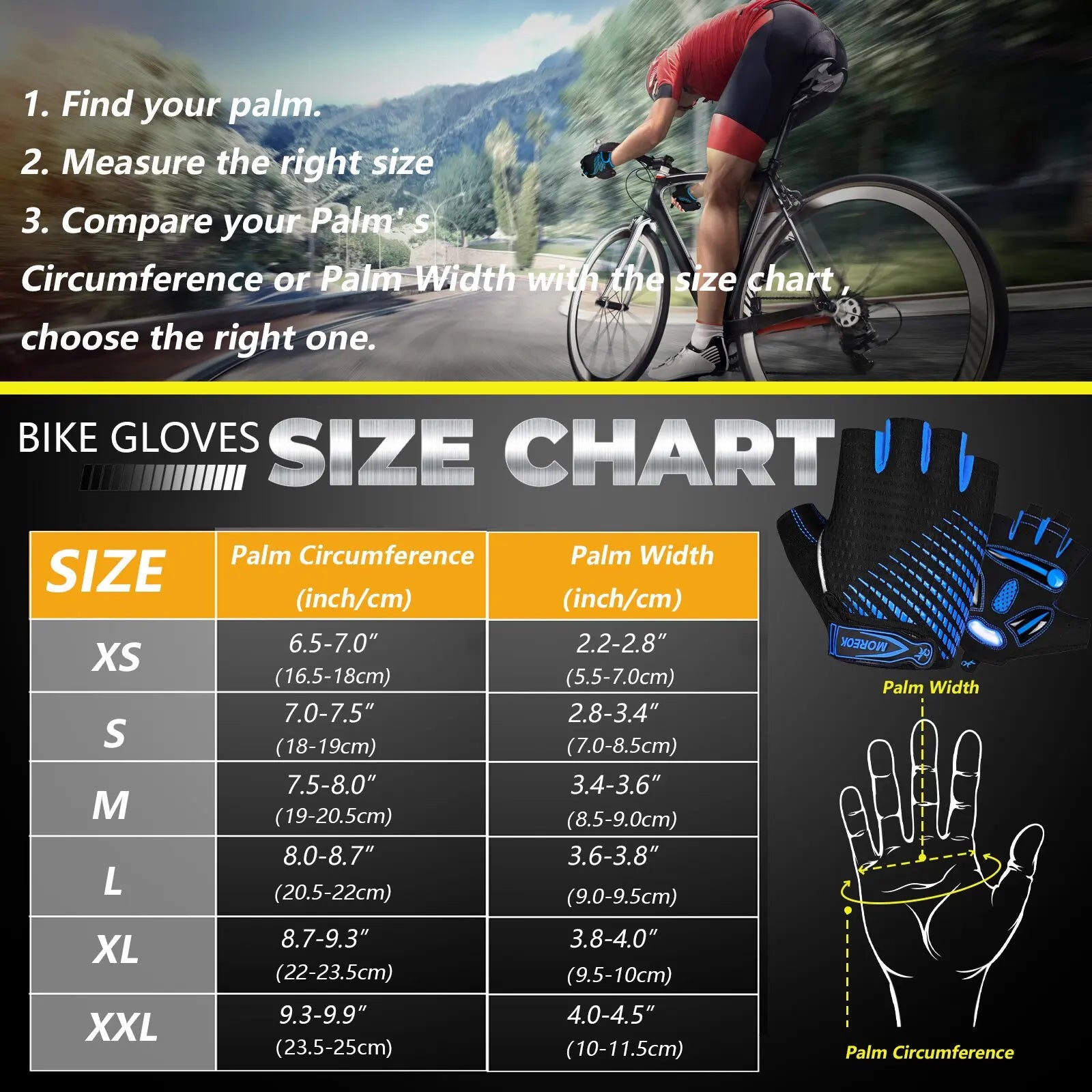 MOREOK Guantes de ciclismo, guantes de bicicleta transpirables, almohadillas de gel de 5 mm, guantes antideslizantes para bicicleta de montaña, guantes de ciclismo de carretera MTB para hombres y mujeres