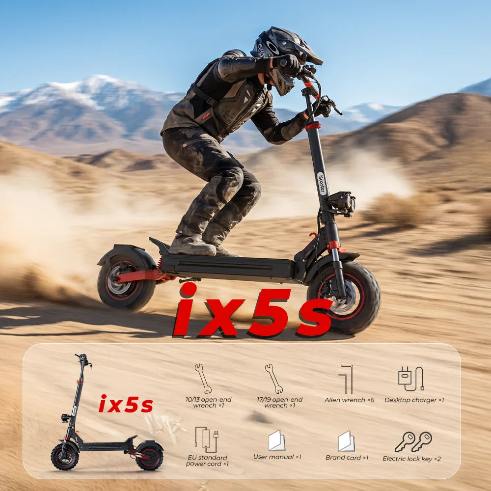 Patinete eléctrico iScooter iX5s de 15 Ah y 1000 W, potente, antideslizante, todoterreno, con neumático, autonomía de 65 km y 45 km/h.