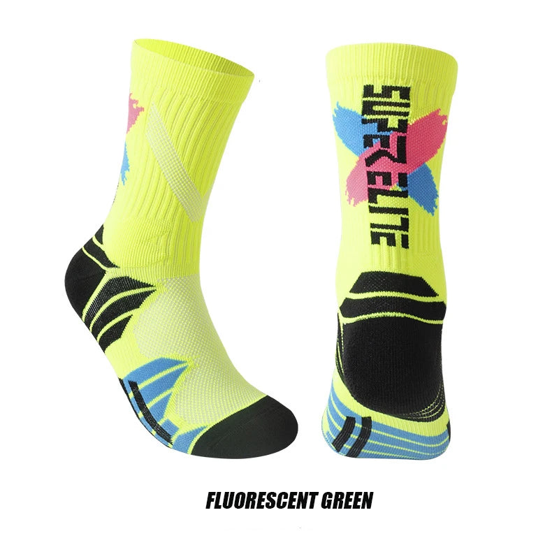 Calcetines deportivos profesionales para hombre, medias de tubo alto, con fondo grueso, absorbente de golpes, contraste de Color, Elite, 1 par