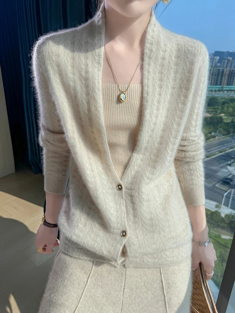 Cárdigan con cuello de bufanda para mujer, Tops, Otoño Invierno, nuevo suéter elegante de lana merina de 100%, suéter de lana elegante para mujer, blusa suave elegante