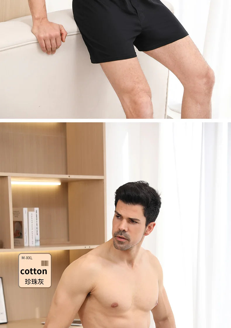 1 Uds. Ropa interior para hombre, pantalones Aro de algodón puro para dormir en casa, pantalones cortos holgados y transpirables de cintura alta para hombre, Boxers de cuatro esquinas