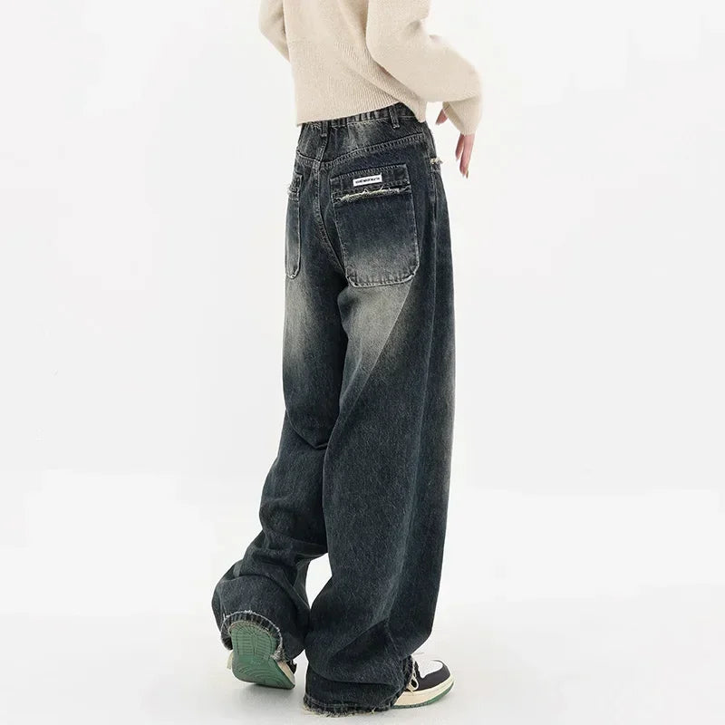 Ropa de calle Harajuku, moda Retro, pantalones vaqueros de cintura alta para mujer, pantalones vaqueros holgados rectos de pierna ancha Y2K, pantalones holgados