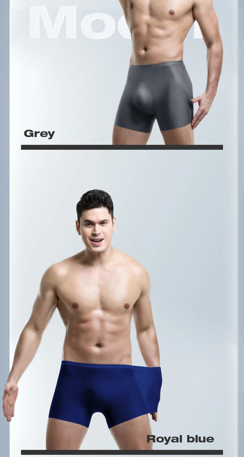 Ropa interior para hombre, Boxers de seda helada con estampado 3D, Boxers finos sin costuras, pantalones cortos deportivos alargados de verano para la cabeza