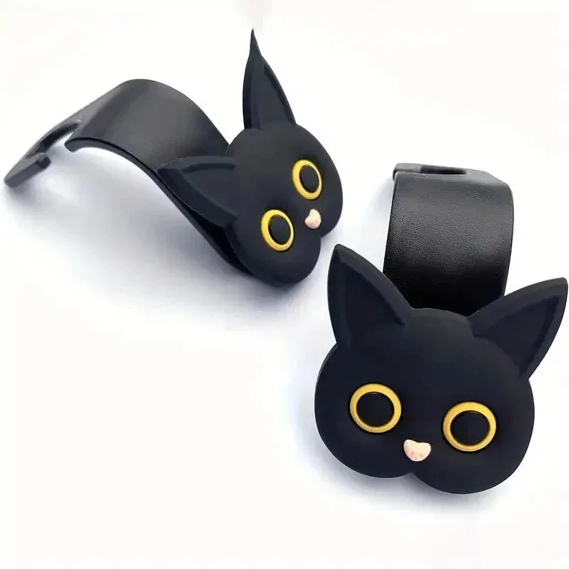 Lindo gancho para reposacabezas de asiento de coche con diseño de gato de dibujos animados en 3D, organizador Universal de almacenamiento de vehículos para bolsos, carteras y chaquetas, lindo Ca