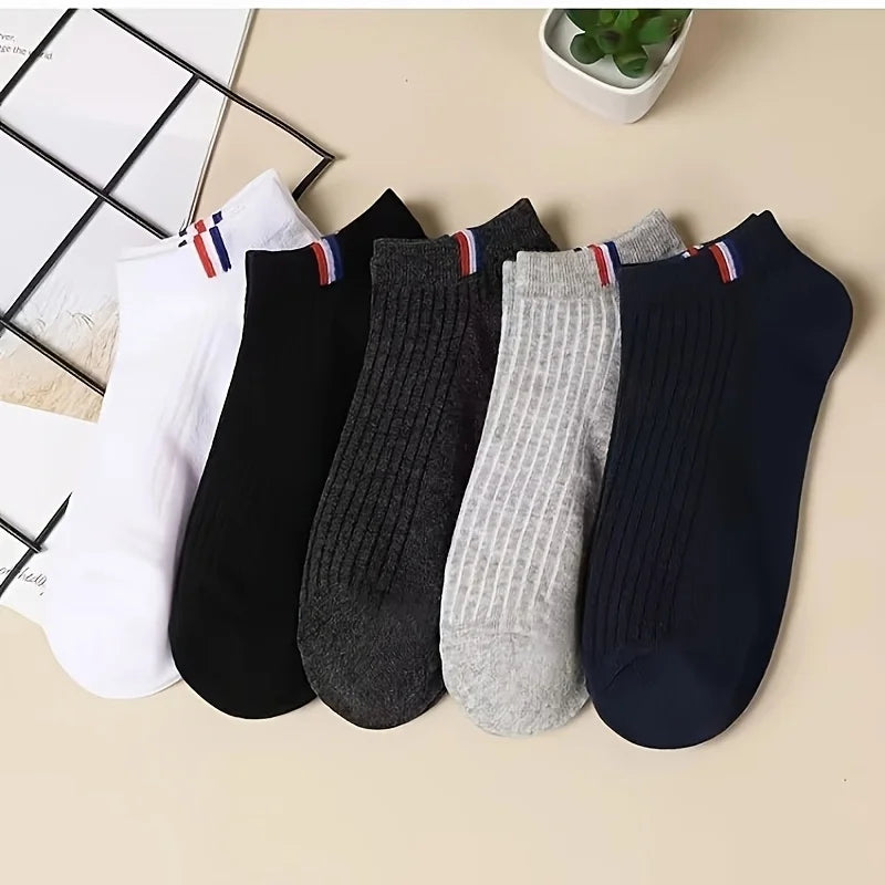 5 Pares de Calcetines Invisibles para Hombre, Calcetines Cortos Transpirables, Finos, Casuales de Verano, Absorbentes del Sudor, de Color Liso
