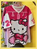Camiseta de dibujos animados de Hello Kitty, ropa deportiva de moda para mujeres y hombres, pijamas con cuello en V, ropa de calle holgada informal ligera y transpirable, Tops