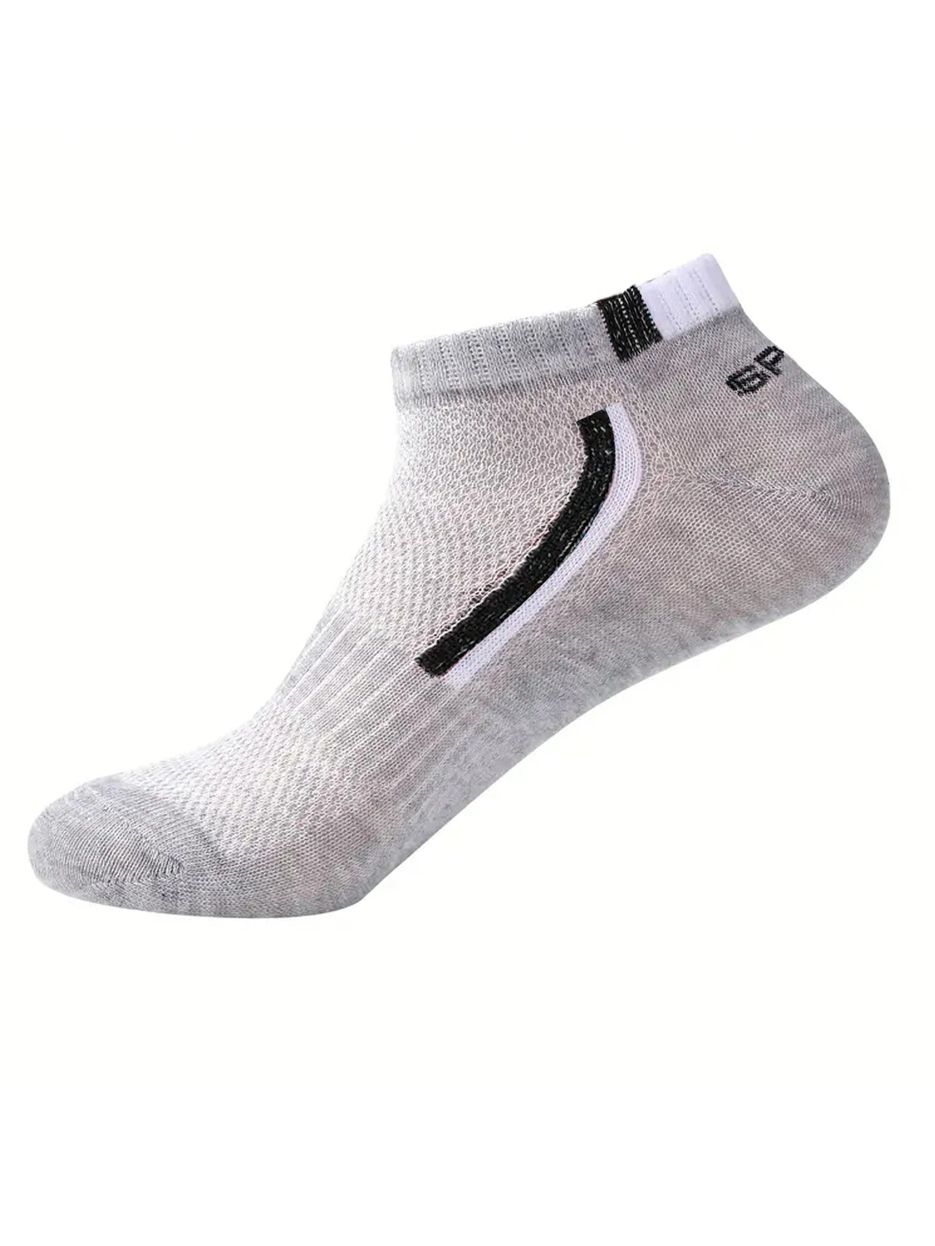 Calcetines náuticos antideslizantes para hombre, 5 pares de calcetines tobilleros con estampado de bloques para negocios y deportes, transpirables, resistentes al sudor, antiolor, cómodos