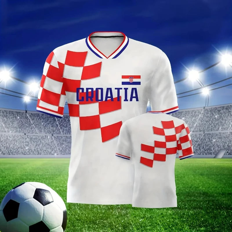 Camiseta de la UEFA Champions League |   Cuello en V y Mangas Cortas | Selección Nacional de Fútbol | Ropa de entrenamiento | Ropa Deportiva para Exteriores | Regalos Navideños