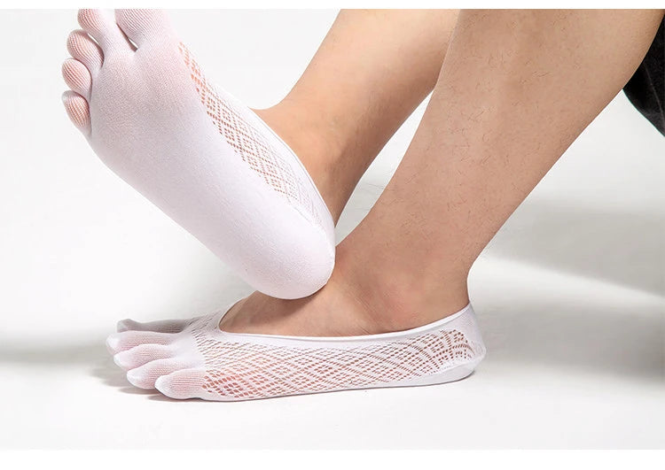 1/5 Pares de Calcetines Invisibles de Verano para Hombre, Calcetines de Cinco Dedos, Finos, de Terciopelo, Antideslizantes, Transpirables, Elásticos, de Seda Suave