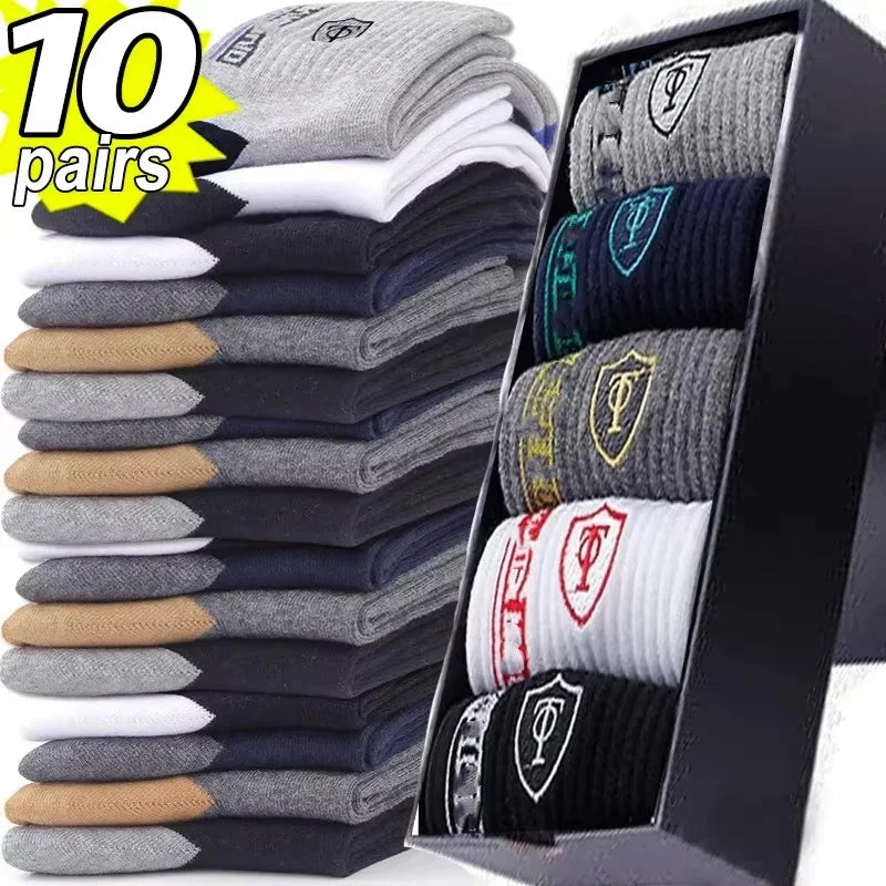 10 pares de medias deportivas de algodón transpirables para hombre, calcetines de fibra de bambú para otoño e invierno, desodorante con absorción de sudor, calcetines de negocios