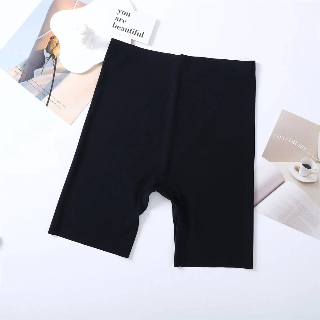 Pantalones cortos de cintura alta sin costuras para mujer, ropa interior deportiva, Bóxer, Control de barriga, elevación de cadera, seda de hielo, seguridad