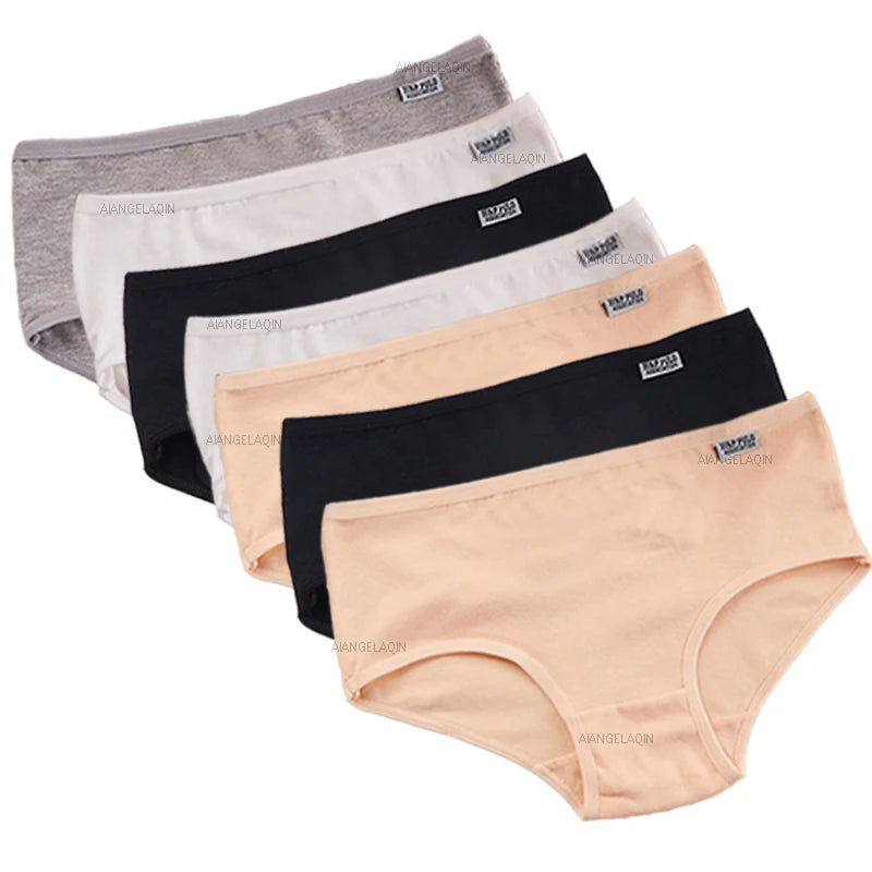 7 unids/lote de ropa interior de talla grande, bragas de algodón para mujer, lencería Sexy, pantalones cortos, ropa interior, bragas sólidas, M-4XL íntima femenina