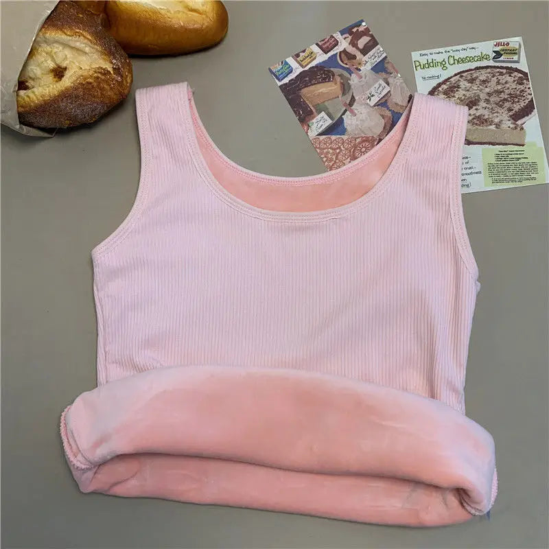 Ropa interior térmica de invierno para mujer, Top sin costuras, camisa de terciopelo, chaleco sin mangas, camiseta interior cálida para mujer, lencería Sexy de Color sólido