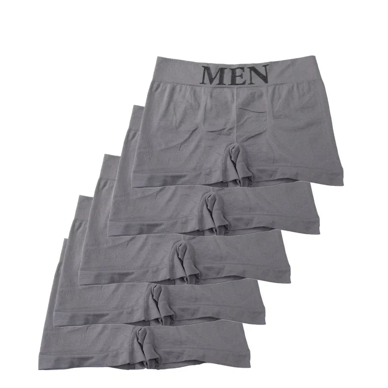Calzoncillos tipo bóxer para hombre, ropa interior transpirable de alta elasticidad, pantalones cortos elásticos de algodón suave, bragas cómodas de color liso, 5 uds.