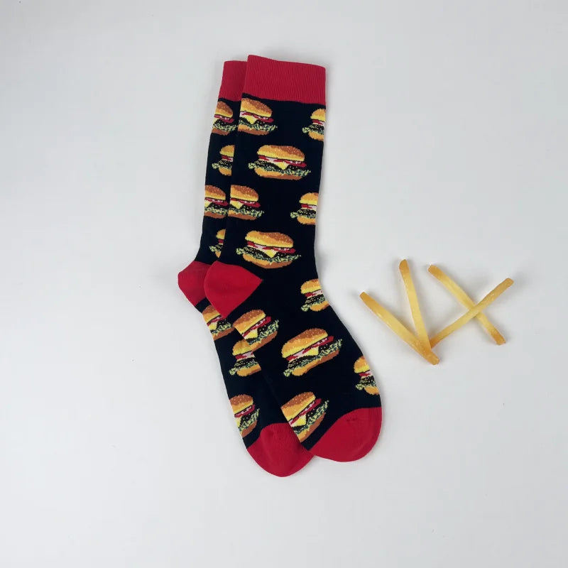 1 par Unisex divertido estilo AB tomate Ketchup French Fry impreso calcetines a media pantorrilla traje en todas las estaciones