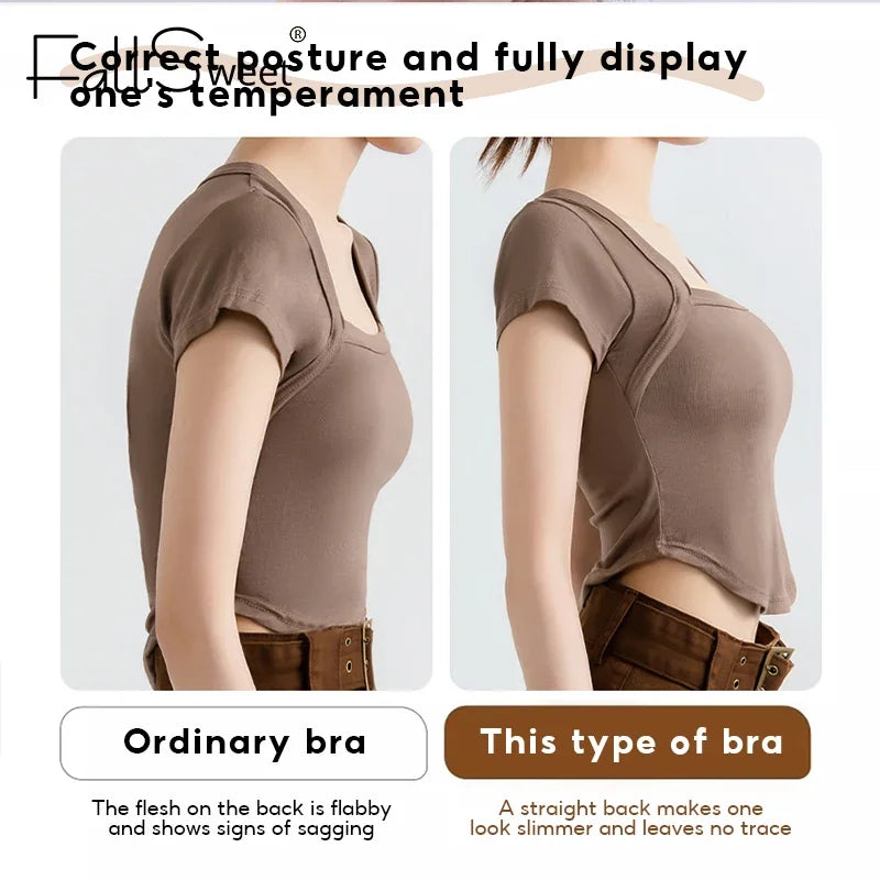 FallSweet Sujetador de corrección de postura inalámbrico para mujer Bralette push-up sin costuras con soporte cruzado en la espalda para lencería moldeadora diaria