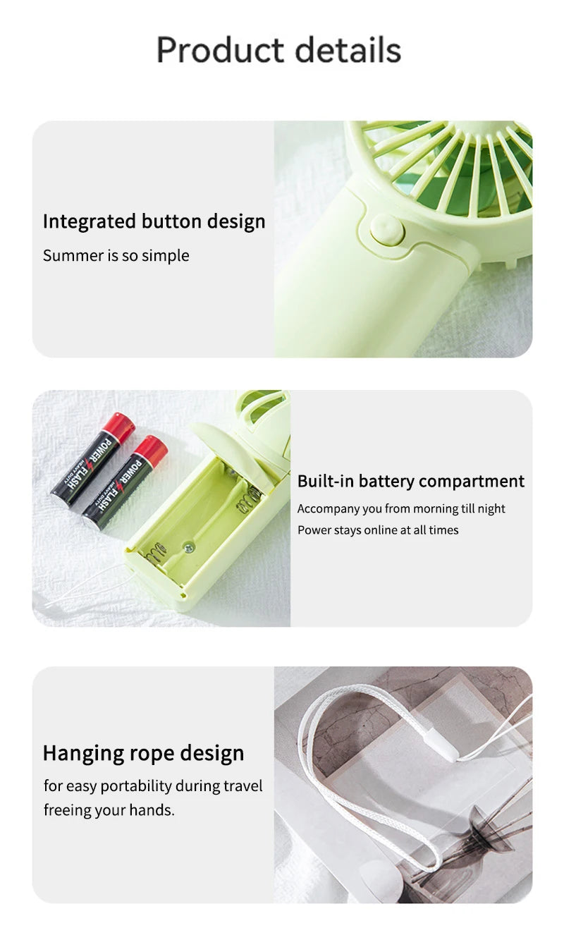 2025 lindo Mini ventilador portátil ventilador de mano ligero práctico tamaño de bolsillo bajo ruido pequeño ventilador eléctrico regalo para estudiantes ventilador al aire libre