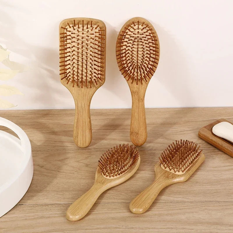 Peine de paleta de bambú Natural, peine con cojín de aire, masaje del cuero cabelludo, peine antiestático sin enredos, especial para pelucas de cabello real