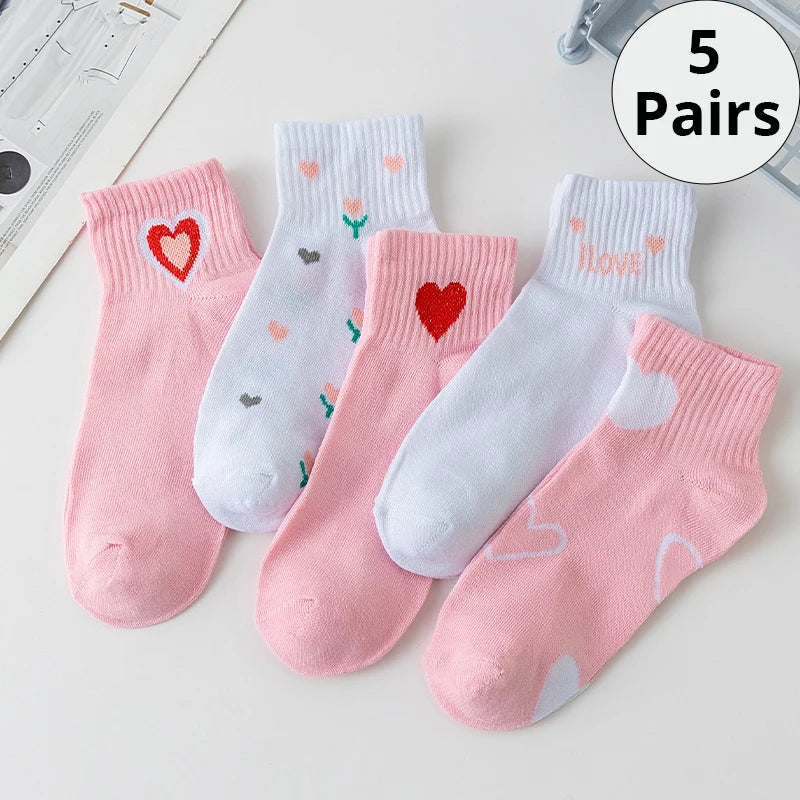 5/10/20 pares de calcetines de tubo corto para mujer, calcetines finos de gato rosa para las cuatro estaciones, bonitos calcetines de barco, calcetines bajos Ins a la moda