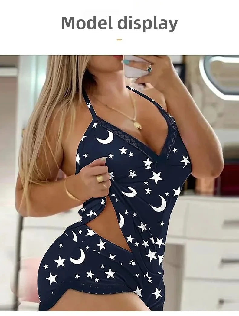 Conjunto de camisón con ribete de encaje sexy, ropa de dormir con tirantes para el hogar de gran tamaño, conjunto de dos piezas, gran oferta