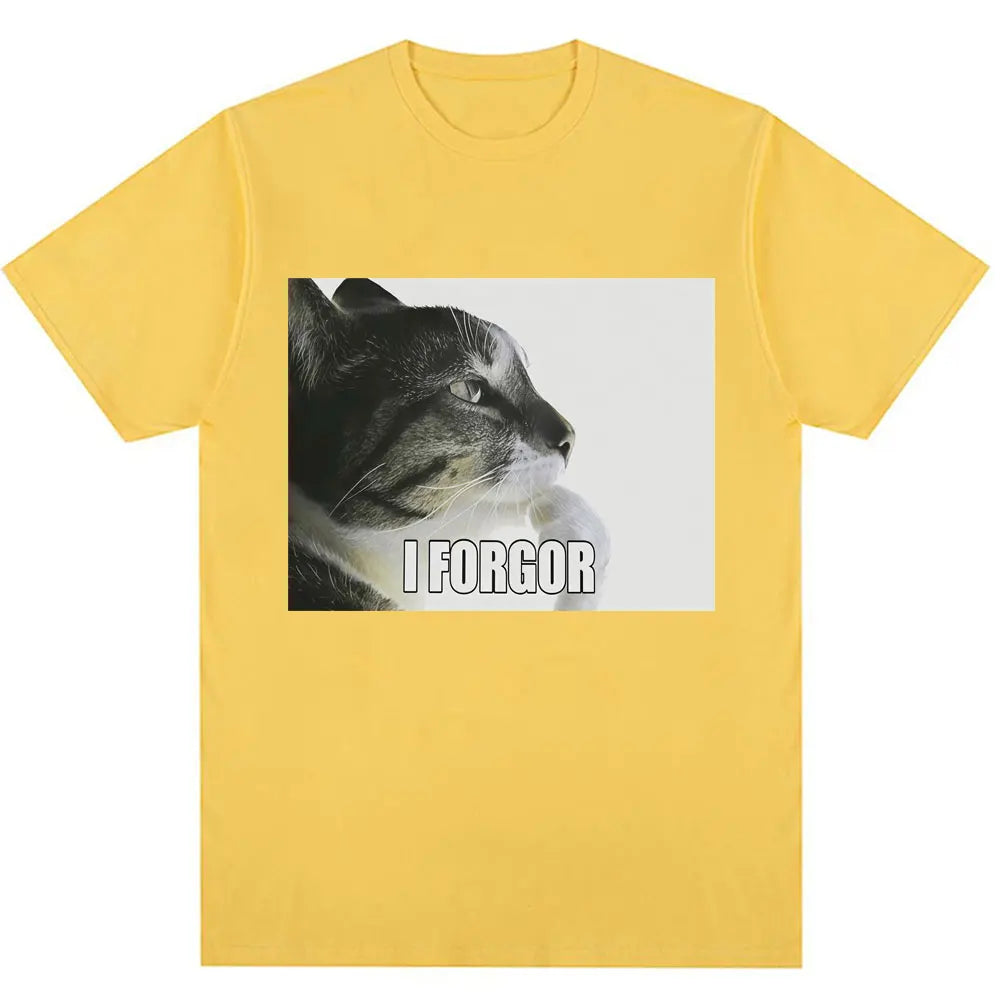 Camiseta gráfica I Forgor Funny Cat Meme para mujer, camisetas Vintage de Humor a la moda, camiseta informal, ropa de calle, regalos, camisas para mujer