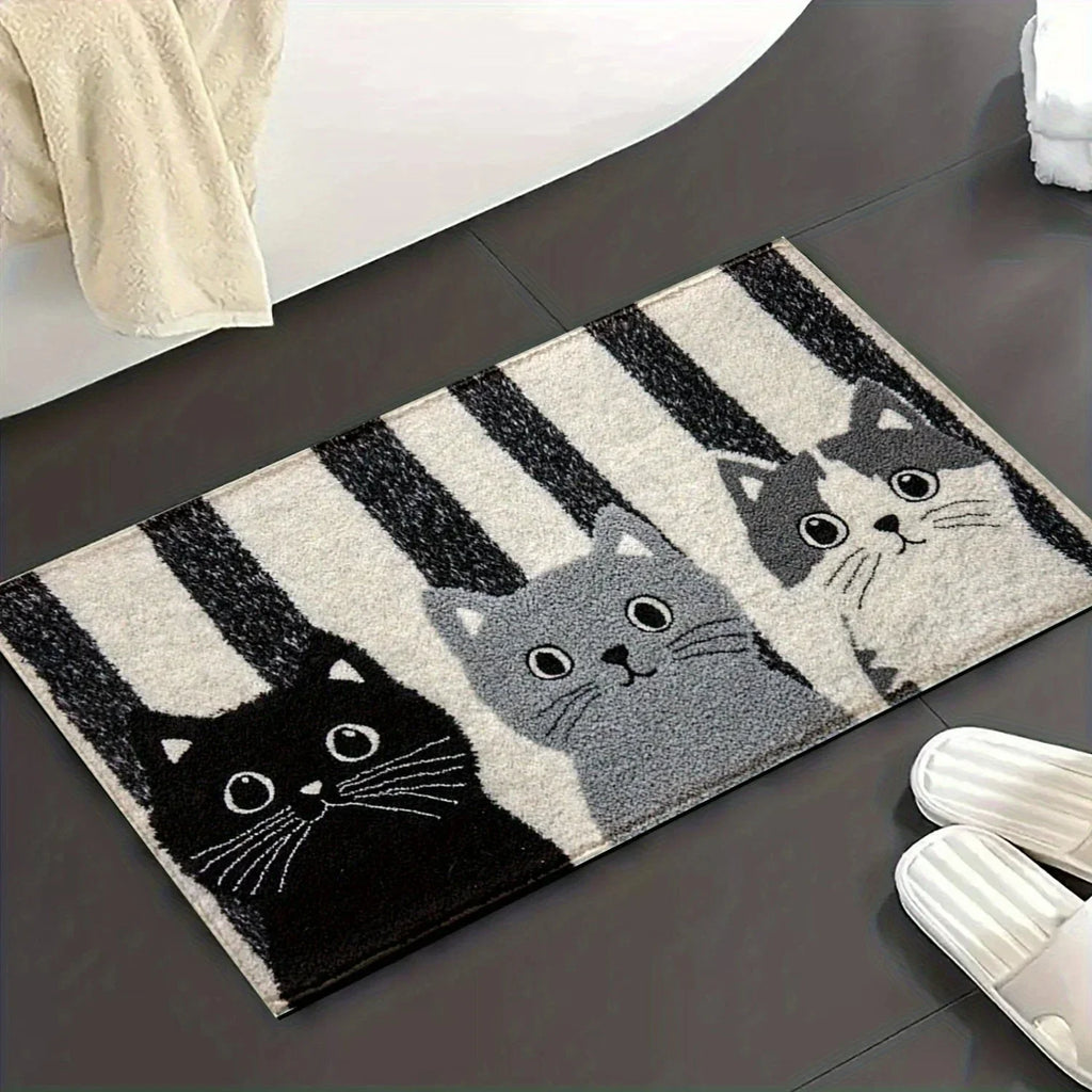 VIKAMA Alfombra de suelo de gato a rayas de dibujos animados, suave, antideslizante, para puerta de entrada, baño, interior, alfombra decorativa para el hogar 2025