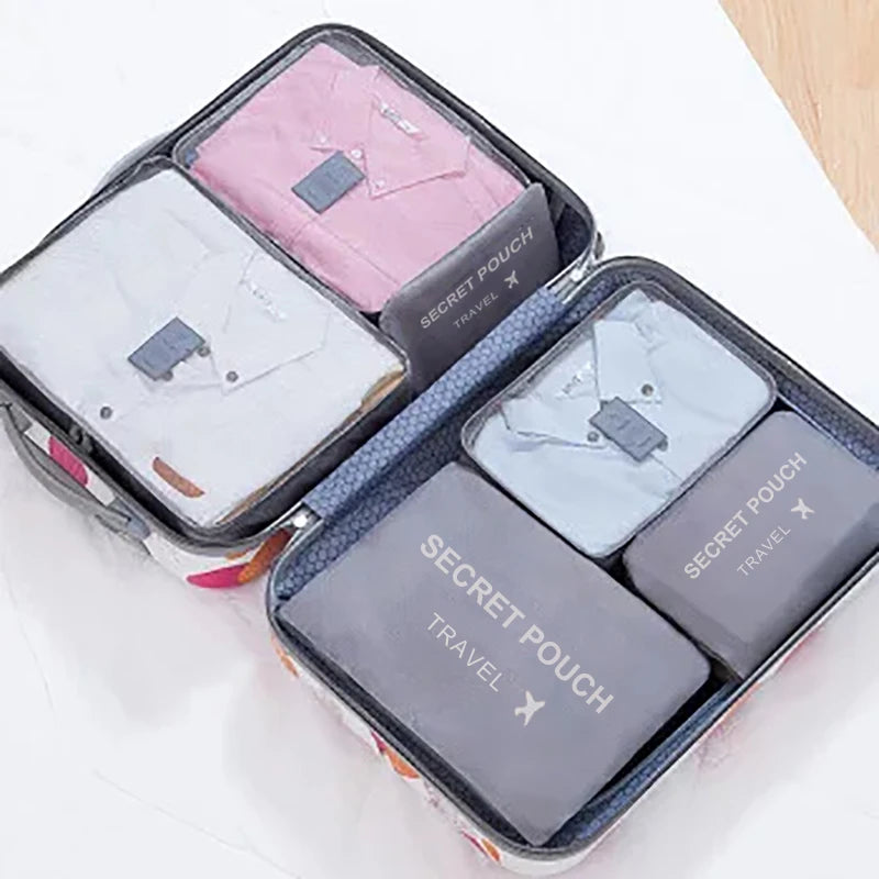 6 unids/set bolsa de almacenamiento de viaje rosa/azul/gris bolsa de almacenamiento de ropa interior impermeable de gran capacidad bolsa con cremallera