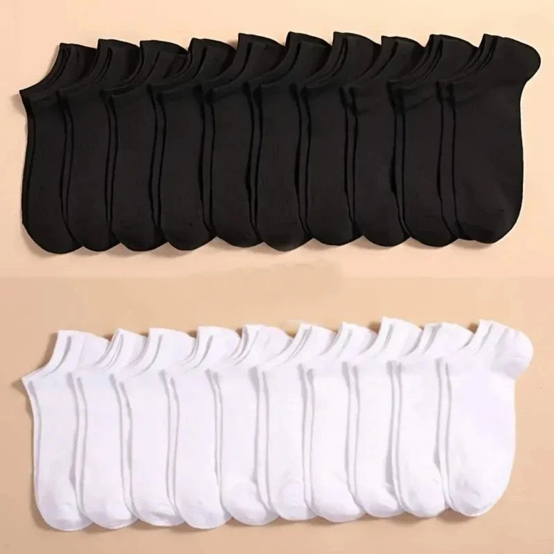 10 pares de calcetines náuticos informales Unisex de Color liso, finos, transpirables, cómodos, antiolor, absorbentes del sudor, calcetines tobilleros de corte bajo para hombres y mujeres