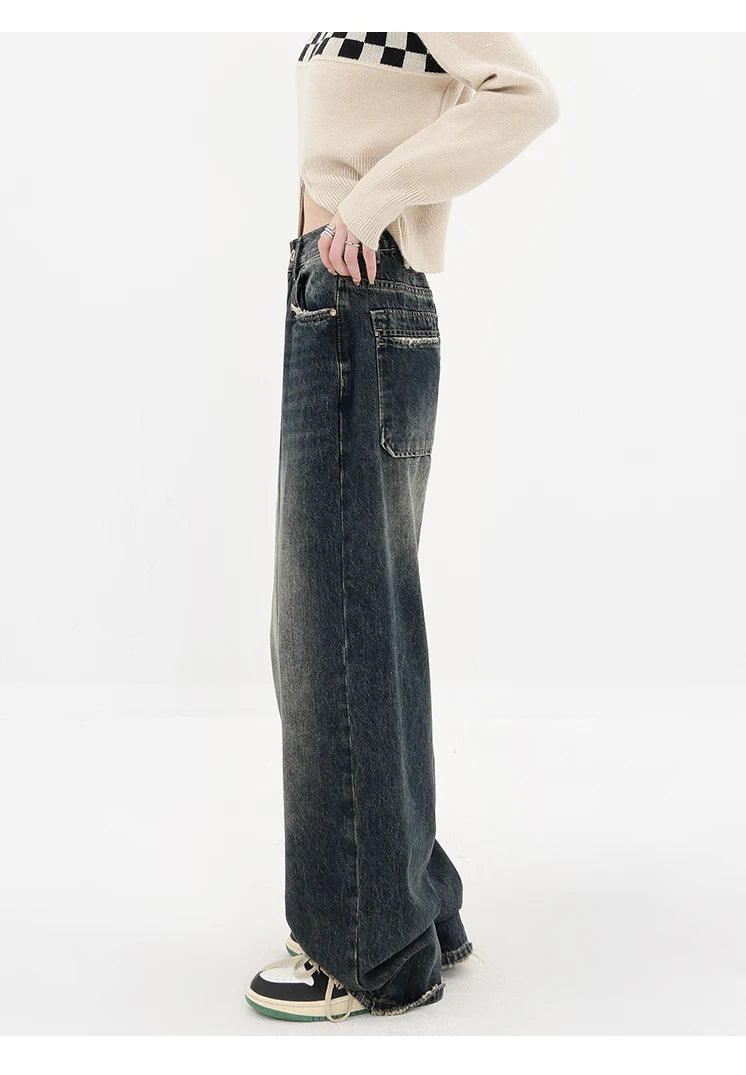 Ropa de calle Harajuku, moda Retro, pantalones vaqueros de cintura alta para mujer, pantalones vaqueros holgados rectos de pierna ancha Y2K, pantalones holgados