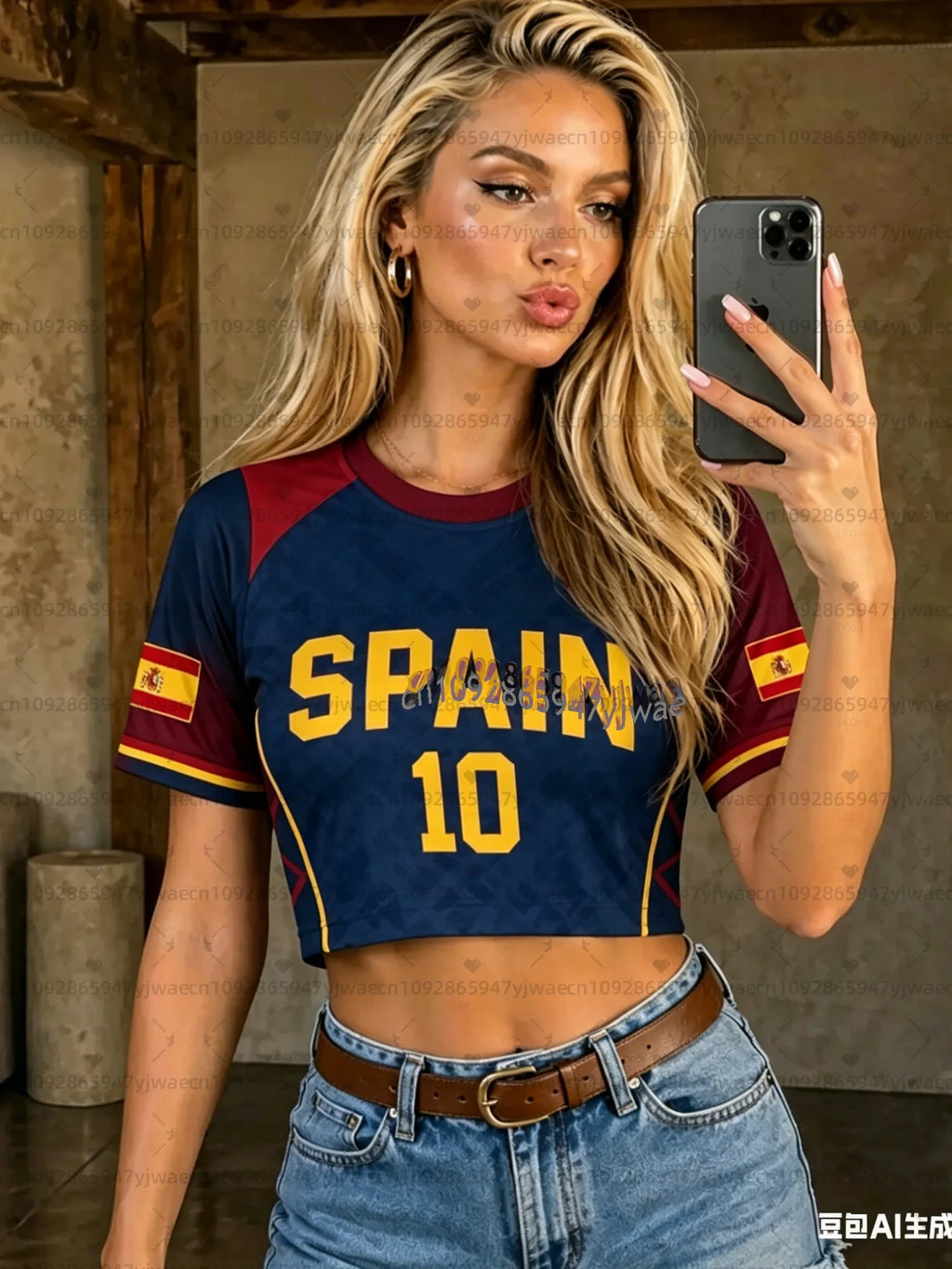 Camiseta de Manga Corta con Cuello Redondo para Hombre y Mujer, Estilo Y2K, Sexy, para Animadores, España N.º 10, Fútbol, Hip Hop, 2026