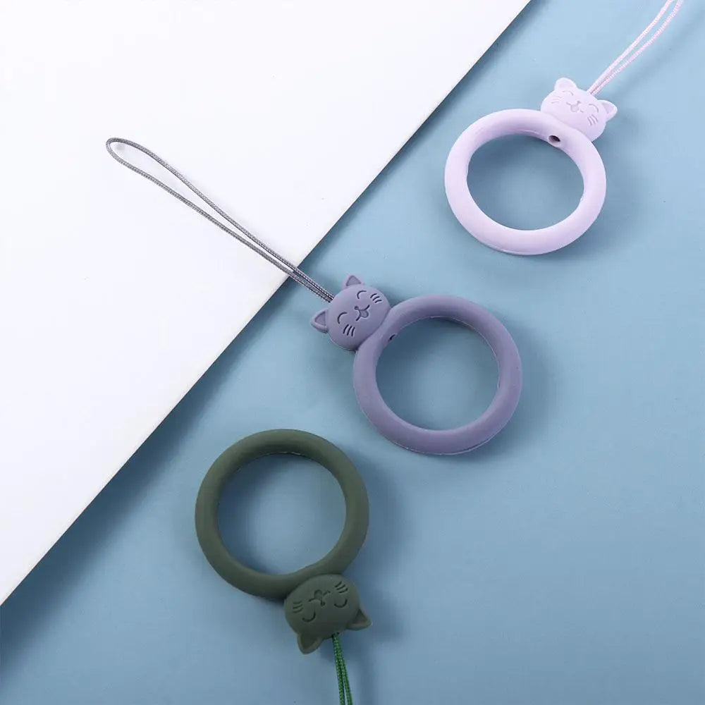 Cordón de anillo de silicona con forma de gato para teléfono móvil, colgante corto de dibujos animados, disco en U creativo, novedad