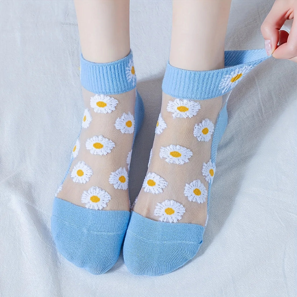 Conjunto de calcetines cortos de Daisy & Smiley para mujer, ropa informal, cómoda y transparente, diseño juguetón, 5 pares