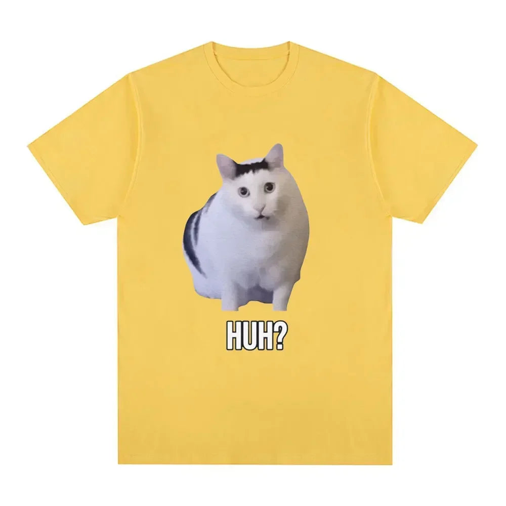 Camiseta divertida de gato Huh para mujer, camisetas de manga corta transpirables para mujer, camiseta Harajuku de moda