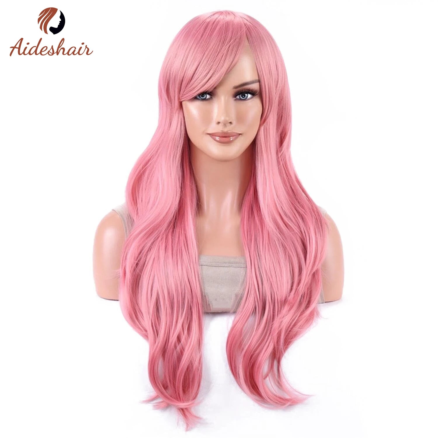 Peluca sintética Aideshair, pelucas de moda de 28 "y 70cm de largo, pelo rizado ondulado, peluca resistente al calor, peluca de Cosplay para mujeres con gorro de peluca gratis