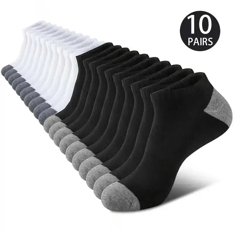 10 pares de calcetines cómodos y transpirables que absorben el sudor a prueba de olores calcetines de Color sólido de corte bajo adecuados para actividades al aire libre
