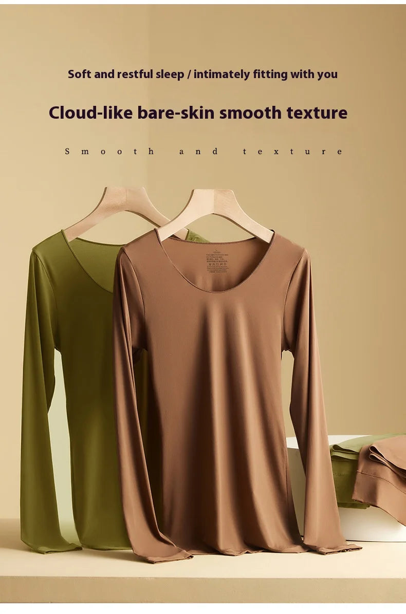 Ropa interior térmica para mujer, camisa de fondo para otoño e invierno, camiseta de manga larga, Top térmico fino, L-XL de piel térmica para mujer