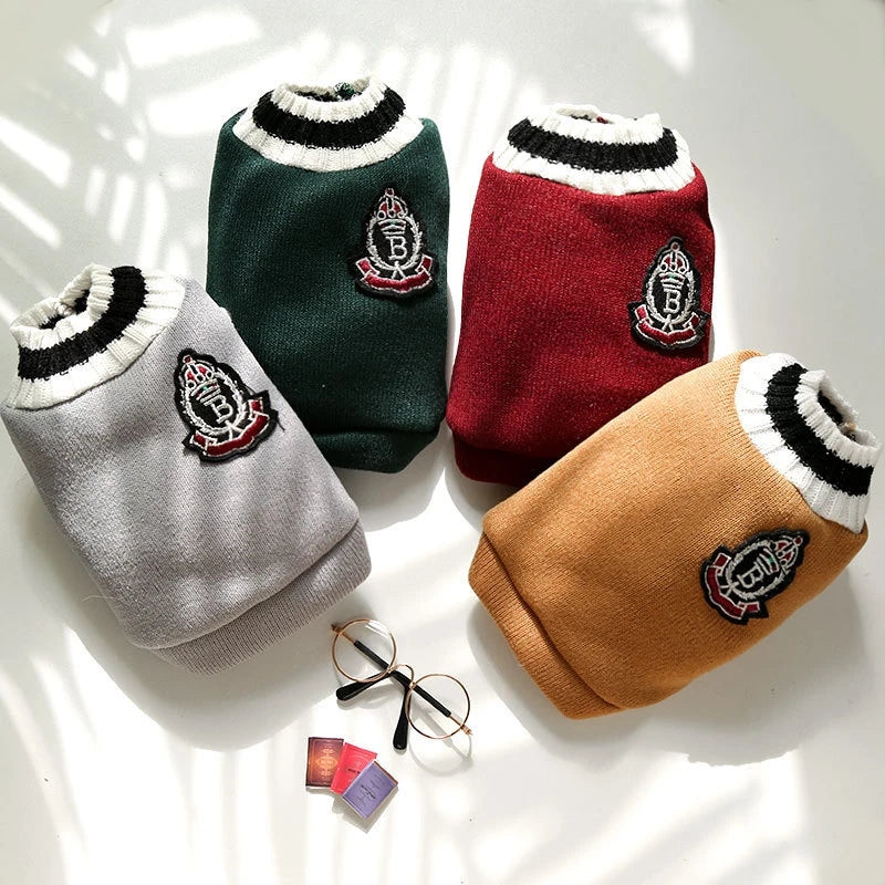 Suéter de moda para perros, ropa cálida de invierno para perros pequeños y medianos, suéter para gatos de estilo universitario, jersey para cachorros, ropa para perros Chihuahua
