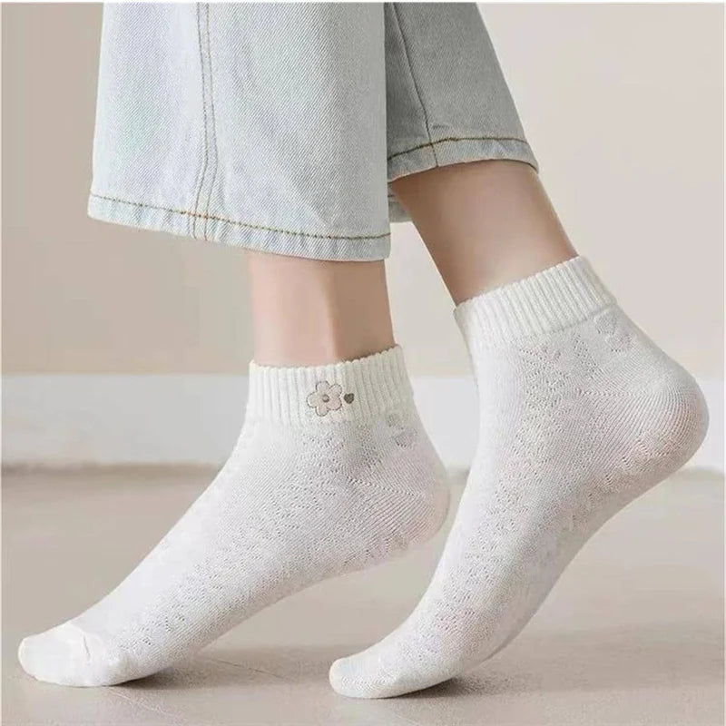 5 pares de calcetines de mujer Primavera Verano lindo oso conejo Arco Iris estampado tobillo calcetines pantalón corto Casual calcetines