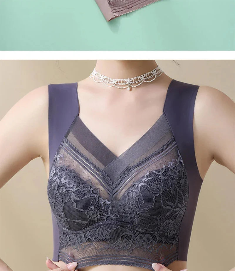 L-6L sujetador grande para mujer, Push Up de seda helada, Bralette superior sin costuras, sujetadores de encaje inalámbricos para verano, Top de talla grande, lencería, ropa interior 15019