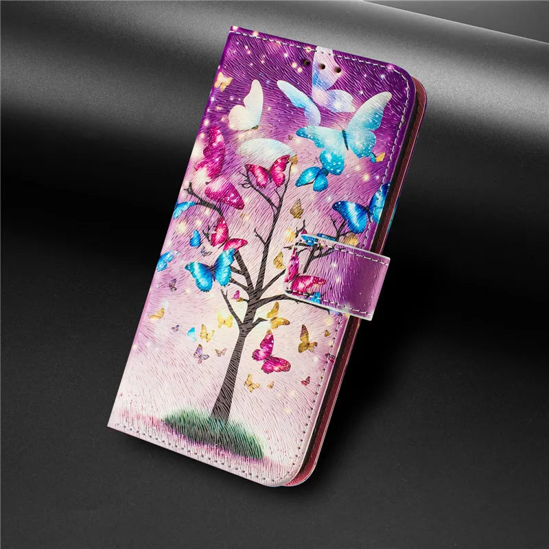 13 Funda de teléfono de cuero para iPhone 13 12 Mini 11 Pro 13Pro 12Pro Max 11Pro Coque Flip Cover Wallet fundas pintadas magnéticas gato oso