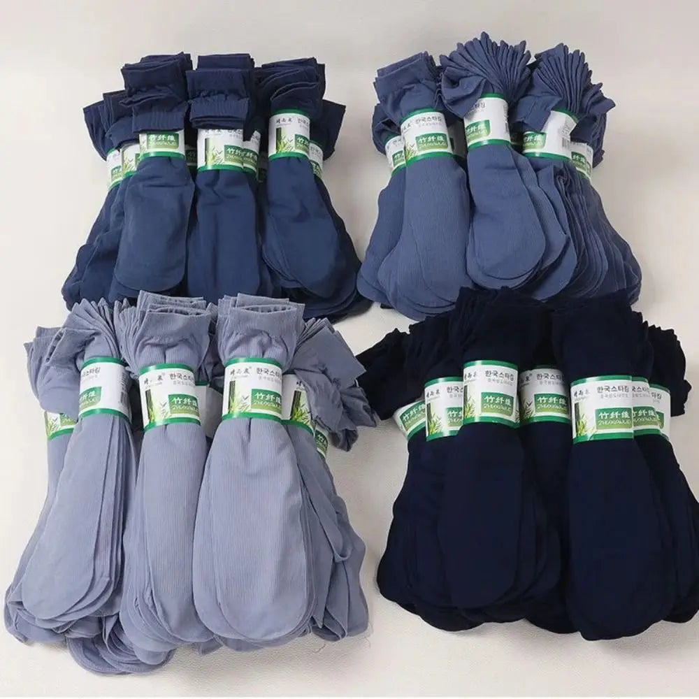 10 pares de calcetines de seda de hielo para hombre, calcetines ultrafinos de verano y primavera, calcetines de negocios sólidos, calcetines suaves transpirables, calcetines tobilleros de fibra de bambú