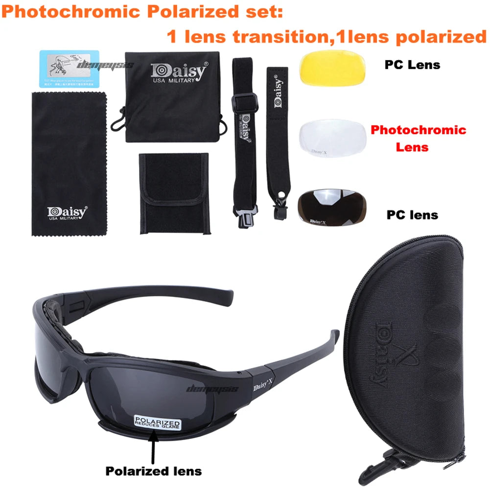 Gafas de Sol Fotocromáticas, Gafas Tácticas Polarizadas con 4 Lentes, Gafas de Airsoft, Gafas de Tiro, Gafas de Motociclismo, Gafas de Senderismo al Aire Libre