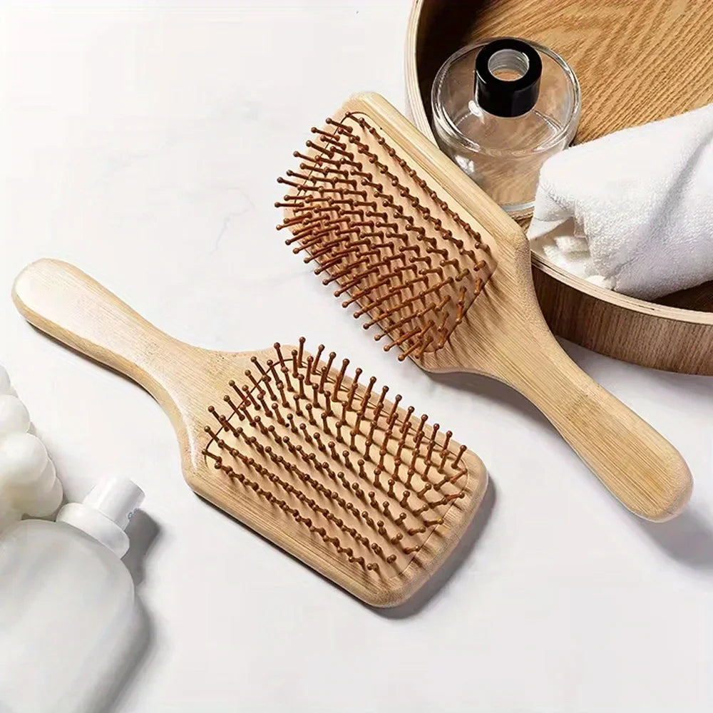 Peine de paleta de bambú Natural, peine con cojín de aire, masaje del cuero cabelludo, peine antiestático sin enredos, especial para pelucas de cabello real