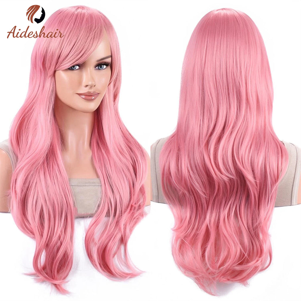 Peluca sintética Aideshair, pelucas de moda de 28 "y 70cm de largo, pelo rizado ondulado, peluca resistente al calor, peluca de Cosplay para mujeres con gorro de peluca gratis