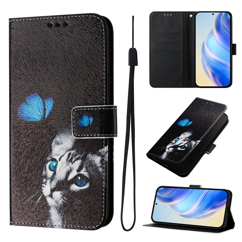 13 Funda de teléfono de cuero para iPhone 13 12 Mini 11 Pro 13Pro 12Pro Max 11Pro Coque Flip Cover Wallet fundas pintadas magnéticas gato oso