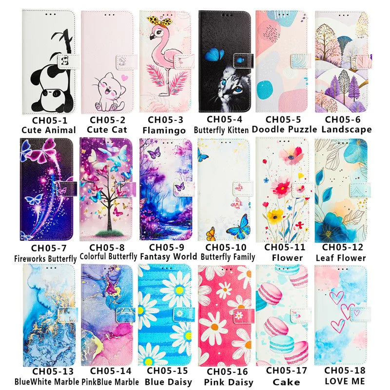 13 Funda de teléfono de cuero para iPhone 13 12 Mini 11 Pro 13Pro 12Pro Max 11Pro Coque Flip Cover Wallet fundas pintadas magnéticas gato oso