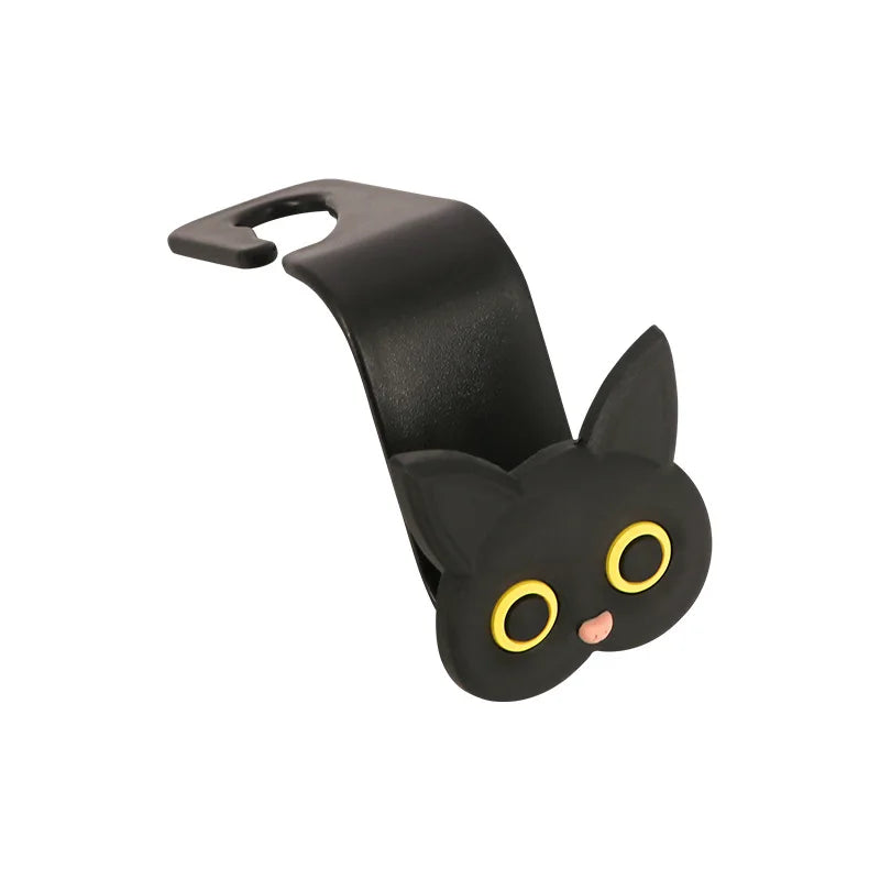 Lindo gancho para reposacabezas de asiento de coche con diseño de gato de dibujos animados en 3D, organizador Universal de almacenamiento de vehículos para bolsos, carteras y chaquetas, lindo Ca